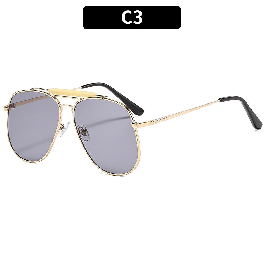 Women's sunglasses, men's and women's fashion large-frame double-beam metal sunglasses