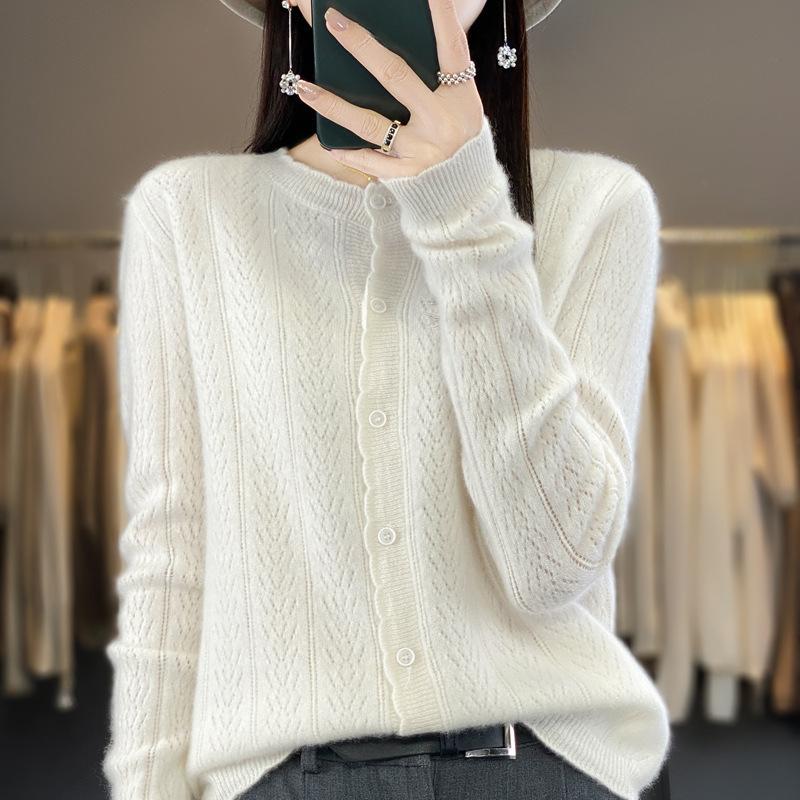 Nuovo Maglione Lavorato a Maglia Slimming Spiga di Grano alla Moda Autunnale e Invernale da Donna, Cardigan a Maniche Lunghe con Scollo Rotondo