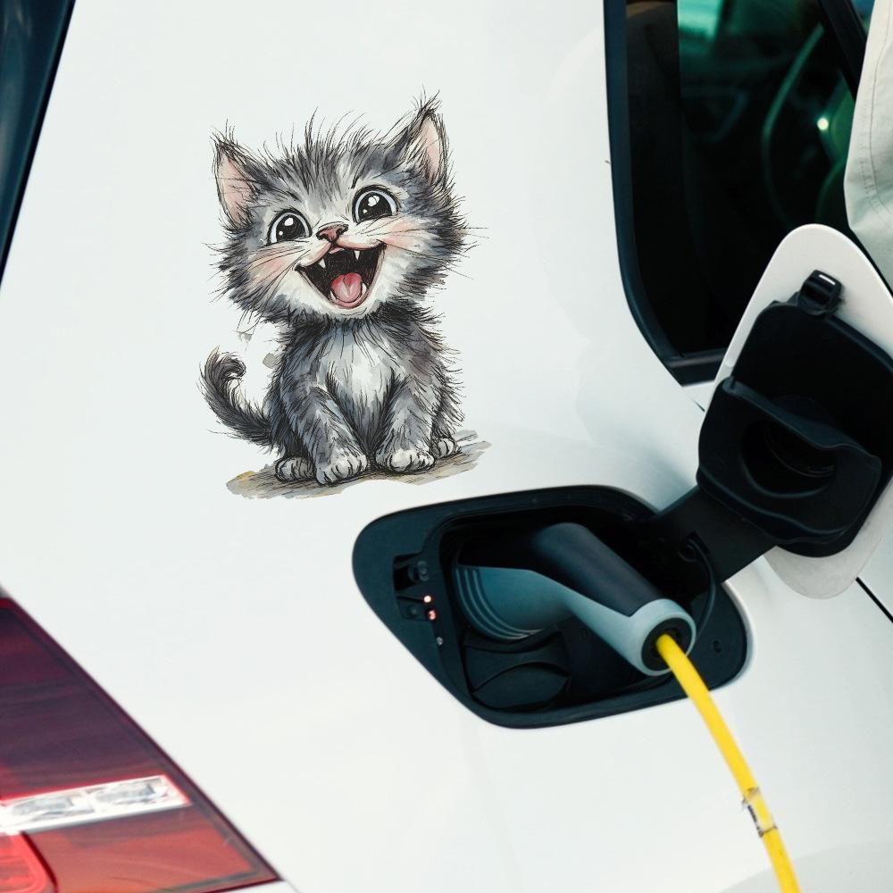 Quirky Laughing Kitten Glass Electric Car Beautification Decoration Stickers