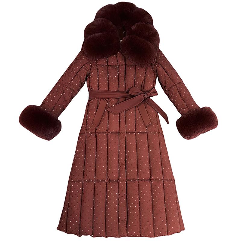 Móda nadměrné velikosti L-4XL Dámské zimní kabáty s páskem Velký límec z umělé kožešiny Dlouhé parky s kapucí Volné Silné Dámské bundy