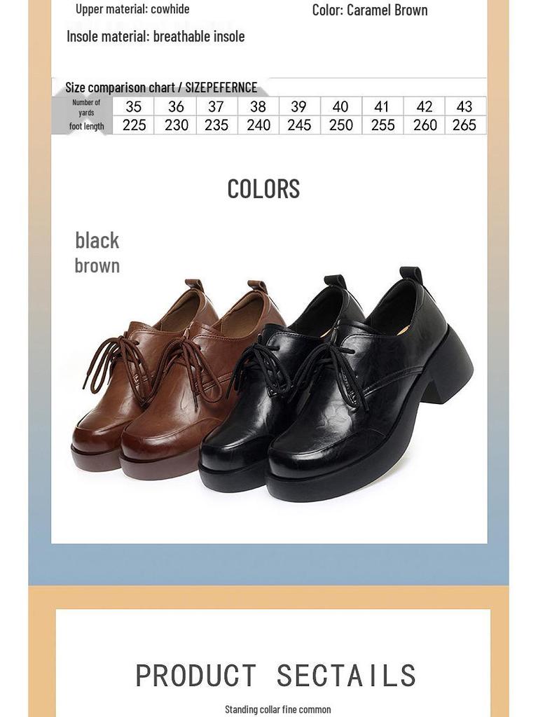 Neue Damen Echtleder Chunky Heel Schnür-Loafer - Britischer Stil, Runde Zehenpartie, Weiche Sohle, Rutschfest, Vielseitig für Frühling/Herbst