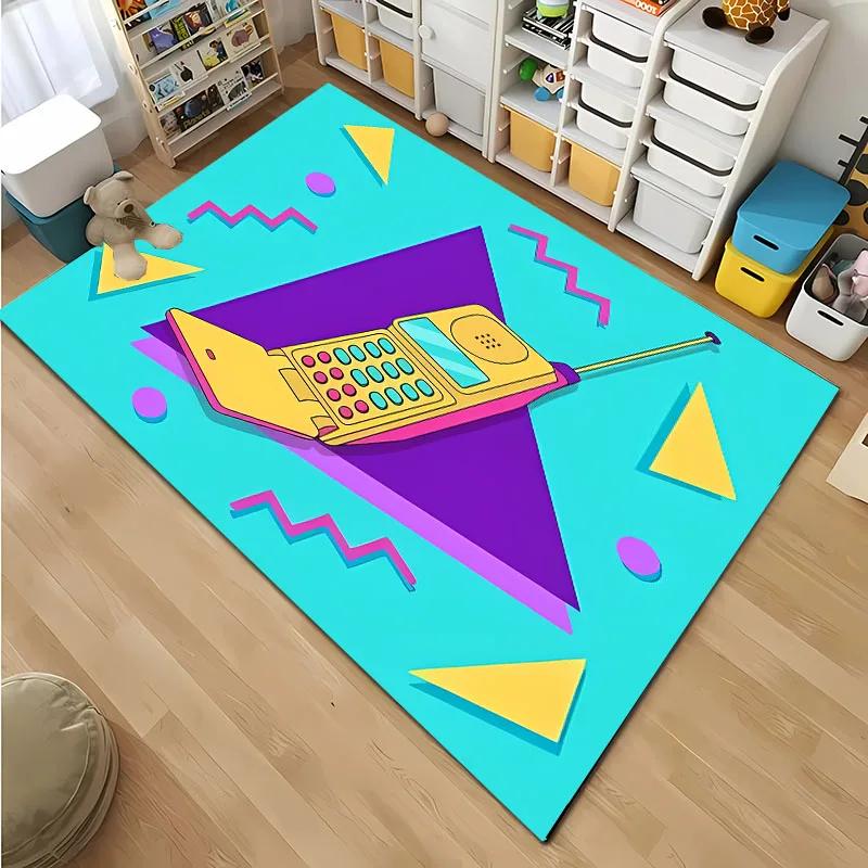3D HD Printing Retro Phone Carpet for Living Room Cartoon Children's Bedroom Sofa Doormat Floor Tapete Anti-slip Mat Decor Rugs