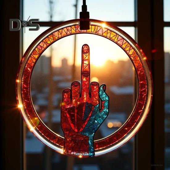 Sun Catcher Hanging Decoration with Metal Chain Colorful Hand-Painted Glass Panel Light Trap Decorative Accessory