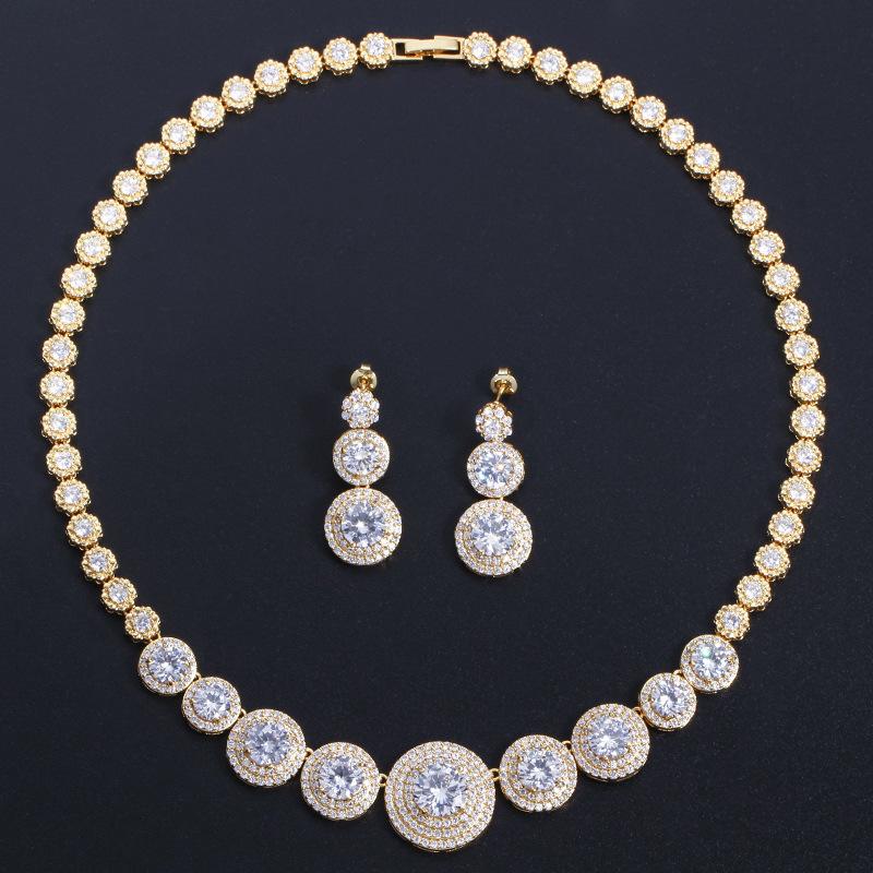 

T0132 Bridal, High-End Micro-Inlaid Zircon Necklace Earrings, Two-Piece Set Of Noble Wedding Banquet Jewelry