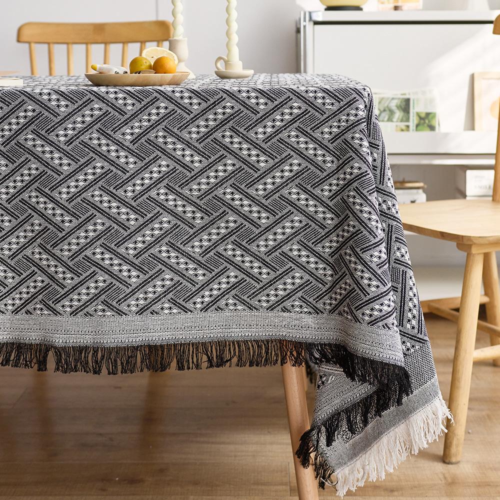 Französische Creme Baumwolle Leinen Tischdecke Waffelstruktur Rechteckig Esstischdecke Quastenrand Waschbar Bauernhaus Küche Couchtisch Abdeckung Dekoration