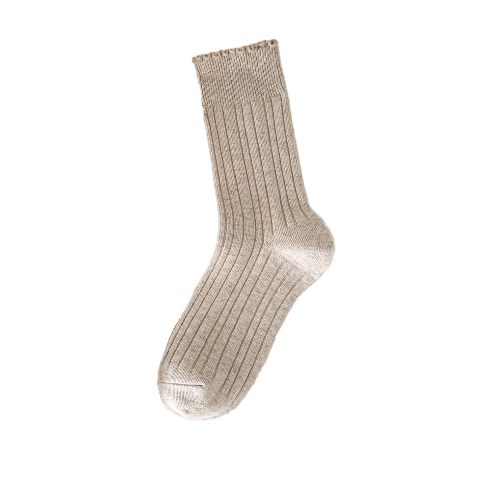 Lace Socks for Women in Autumn and Winter, Mid-calf Warm Cotton Socks, High-calf Pile Socks, Solid Colors, Versatile