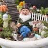 Tirifer Pijący Kawę Krasnal Ogrodowy Dekoracja Posągu, Figurka Ogrodowa Ozdoba Rzeźba do Ogrodu Wewnątrz Domu Trawnik Podwórko Balkon Weranda Taras