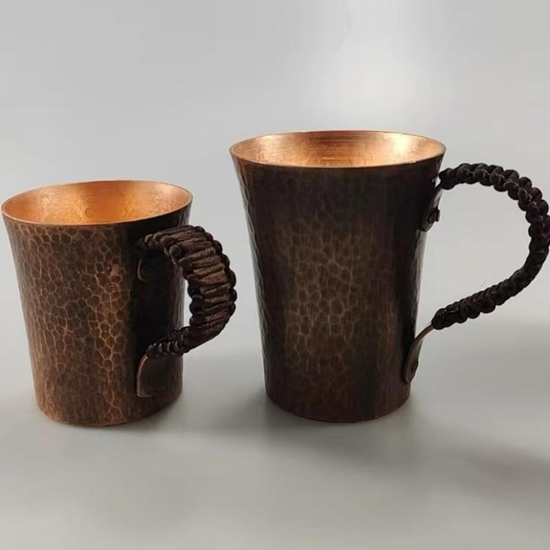 Vintage Reines Kupfer Kaffeebecher,Tasse Moscow Mule Becher Gravur Hammerstruktur Geflochtener Griff 450 ml Bierkrug,Teetasse Geschirr