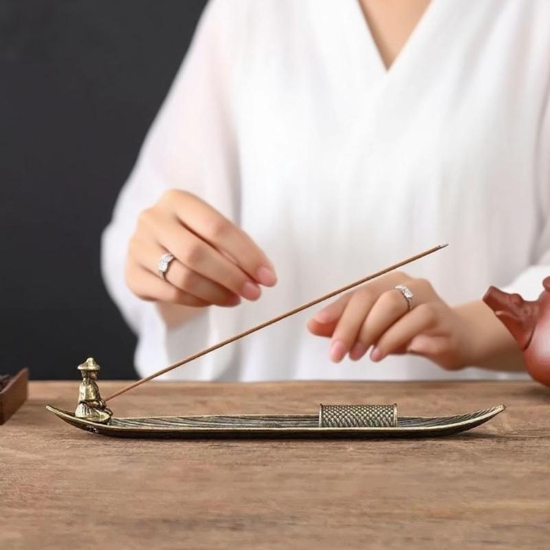 Incenses Stick Holder with Fishing Design Antique Alloy Incenses Burners Censers For Meditations And Home Decorative Use