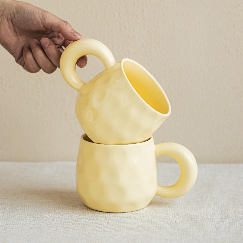 Cream rough handle mug household cup niche solid color ceramic cup office drinking cup breakfast cup