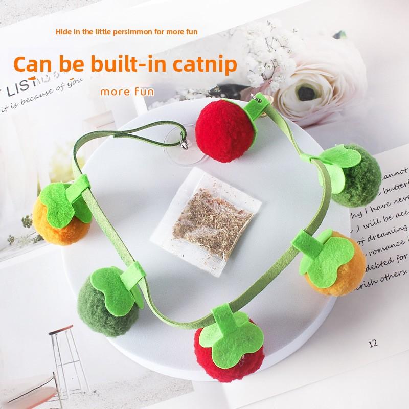 Cat Toys, Tomato Cat Teaser Sticks, Simulated Persimmon Cat Teaser Toys, Self-entertaining and Boring Gadgets with Bells, Catnip Products