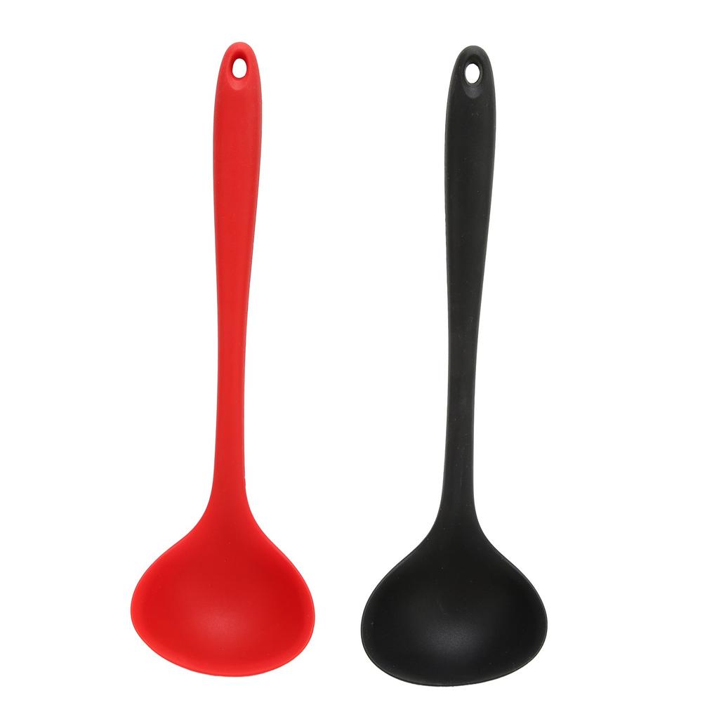 2pcs Silicone Soup Spoon Multifunctional Black Red Silicone Ladle Kitchen Cooking Spoon Tool With Round Hanging Hole