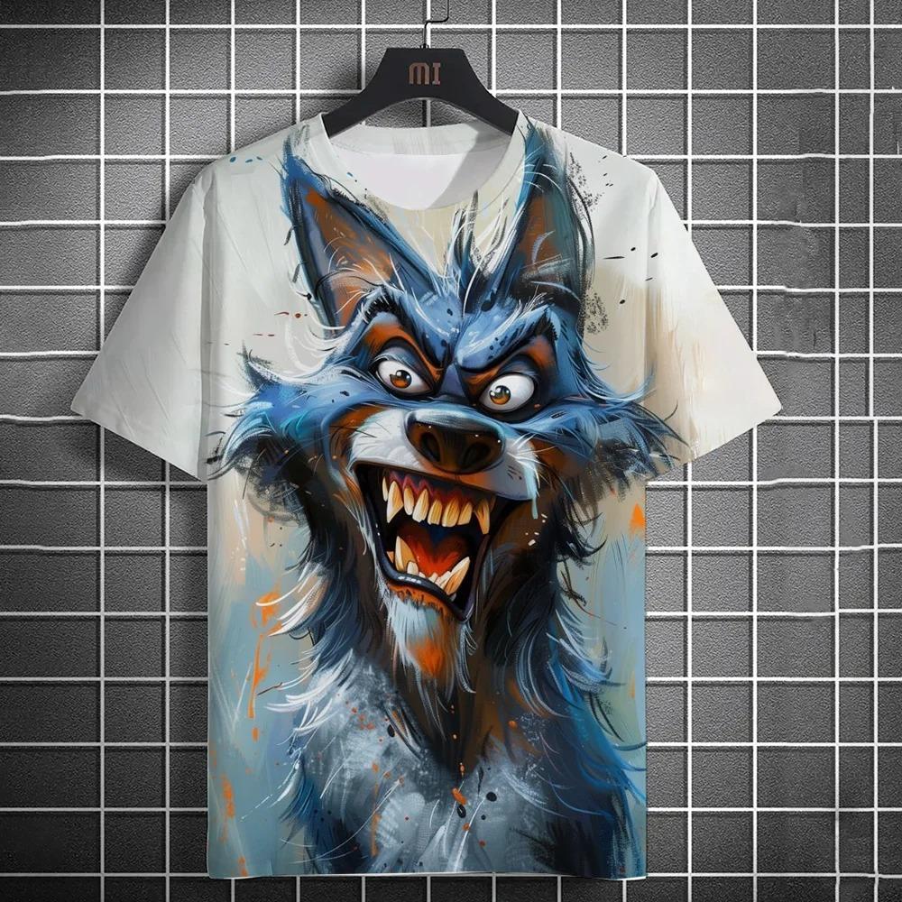 New Fashion Men's Casual T-shirt 3D Printing Fun Animal Print Short Sleeve Street Fashion Wolf Fox Print Round Neck Top