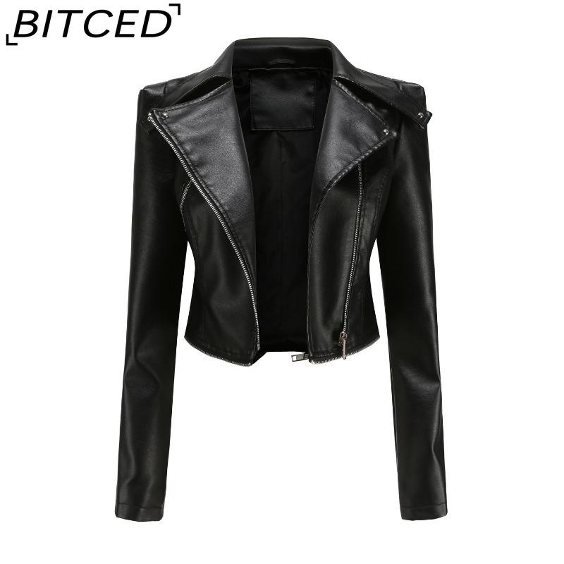 BITCED Women's Leather Jacket with Detachable Hem Spring/Autumn Coat Fashionable Casual Jacket