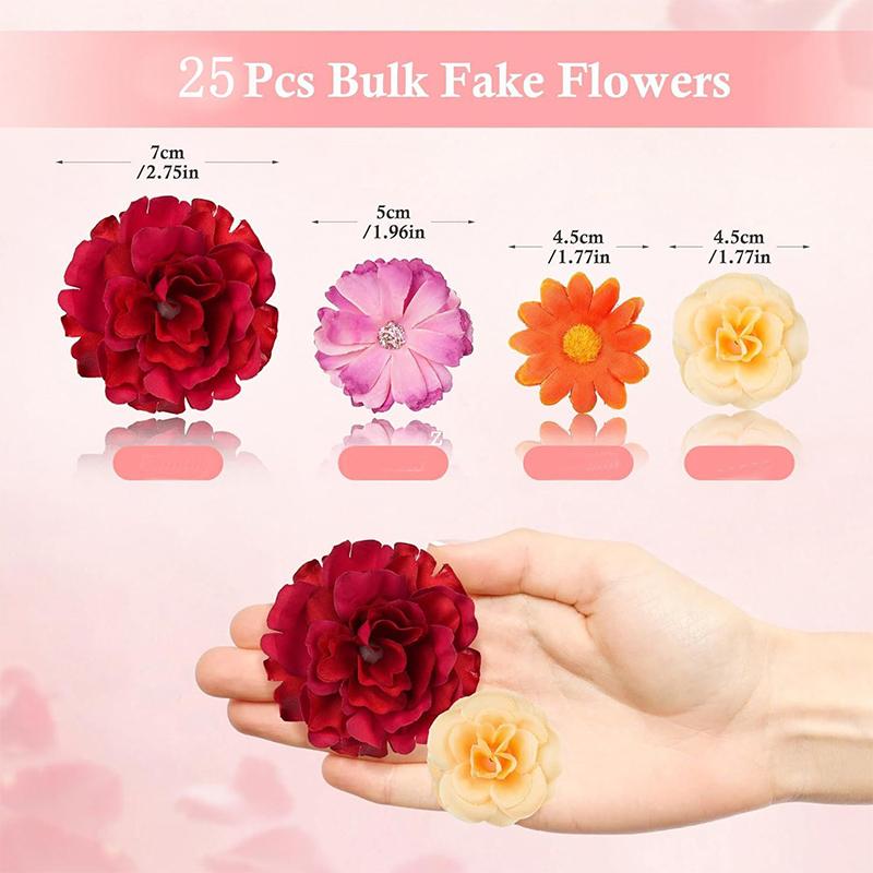 25Pcs 5cm Color Mix Silk Rose Daisy Artificial Flower Bulk for Diy Crafts Wreath Home Wedding Party Hair Cap Dress Decorations