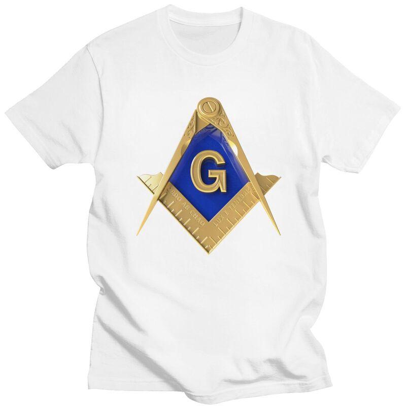 Custom Freemason Gold Square Masonic T Shirts Men Tshirts Casual Tee Slim Fit Tshirts Gift