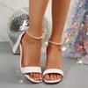 Fashion Women with Skirt Sandals New Summer Net Celebrity Pearl One-line Belt Fairy Style Block Heel Roman High Heels