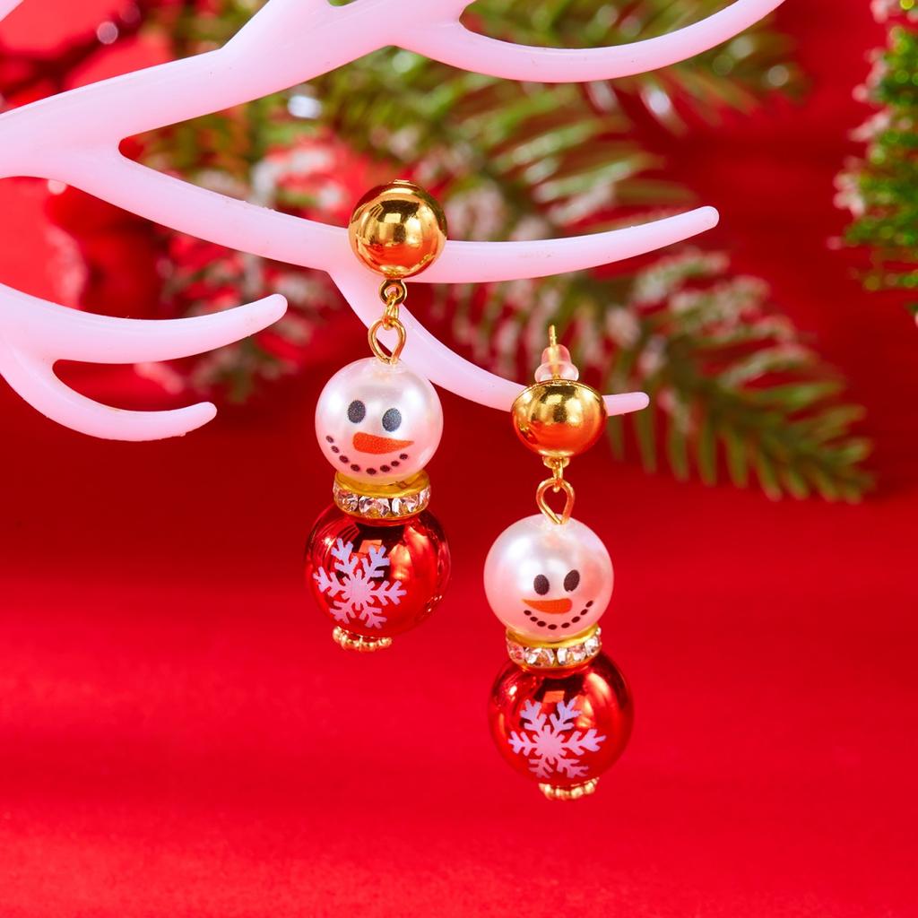Christmas Snowflake Tree Pattern Imitation Pearl Snowman Drop Earrings Holiday Dangle Earring Party Jewelry Gift For Women Men