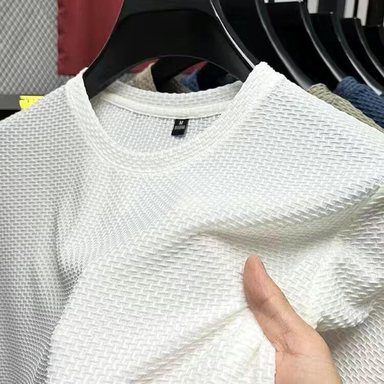 

Maglietta Da Uomo Traspirante In Maglia Waffle A Manica Corta, TopTinta Unita, Vestibilità Regolare, футболка Atletica 5XL белый