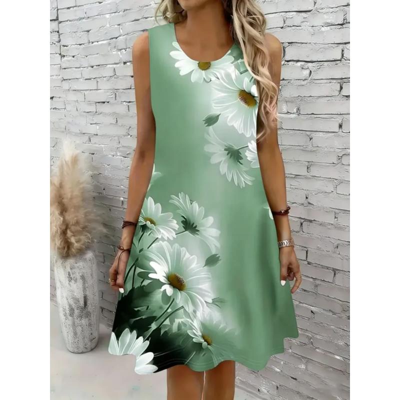 Fashion Women's Crew Neck Dress 3D Casual Color Printing Casual Dress Crew Neck Dress