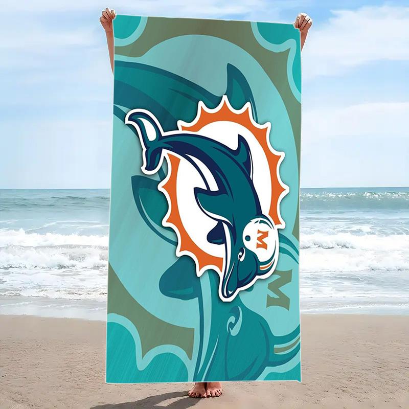 Miami Dolphins Logos Print Beach Towel, Large Soft Quick Dry Towel for Beach Camping Swimming