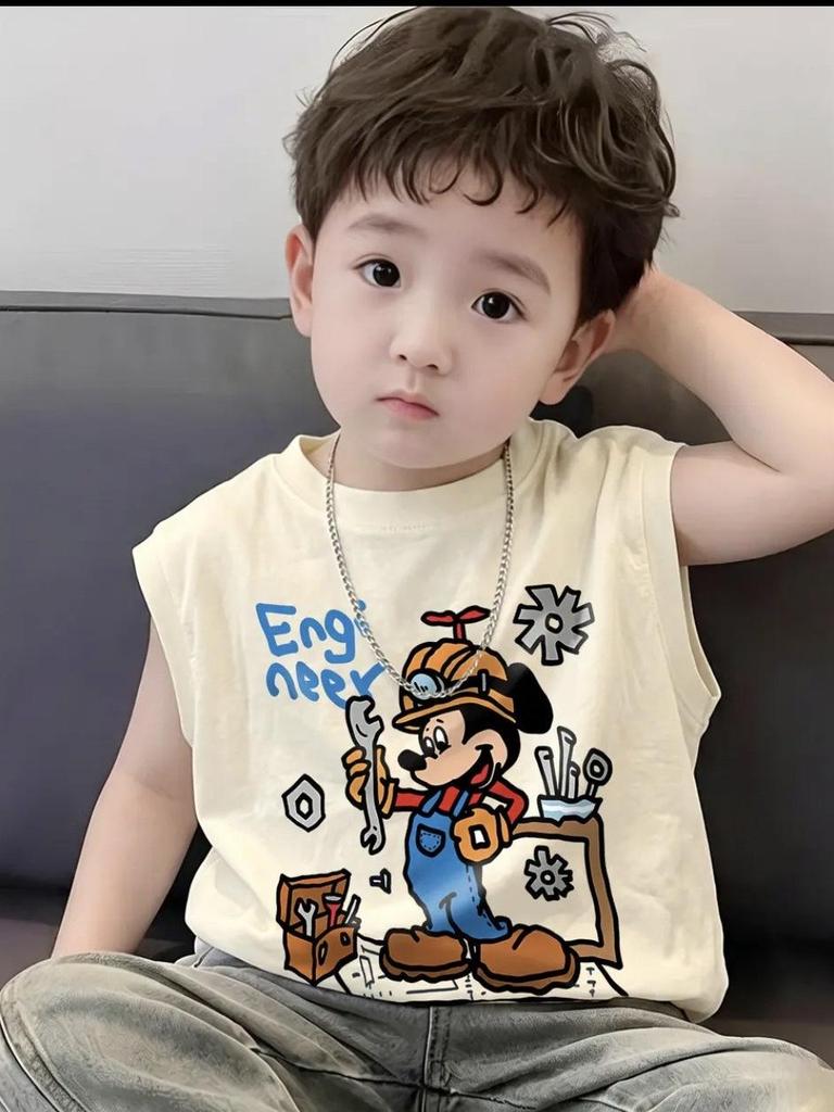 Boys' Cartoon T-shirt, Thin Summer 2026 Style, Toddler Top, Stylish Baby Vest Tee