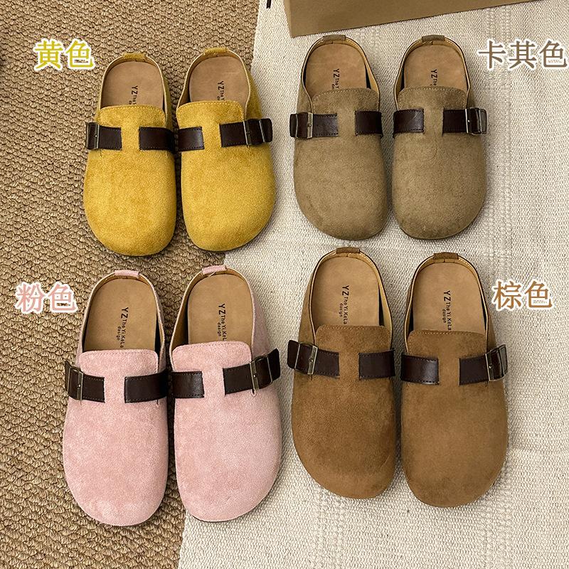 Baotou buckle flat slippers women's 2025 new retro fashion temperament casual single shoes comfortable half slippers women