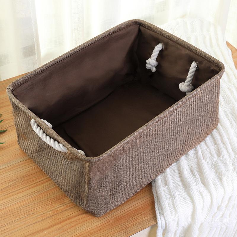 Linen storage basket with hand-held desktop organizer, foldable cosmetic and miscellaneous storage box