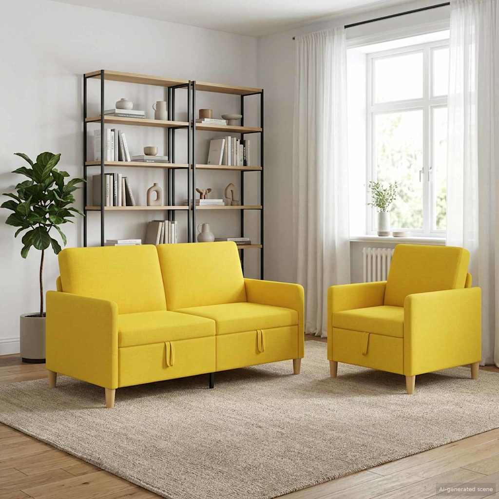 2 Piece Storage Sofa Set Light Yellow Polyester
