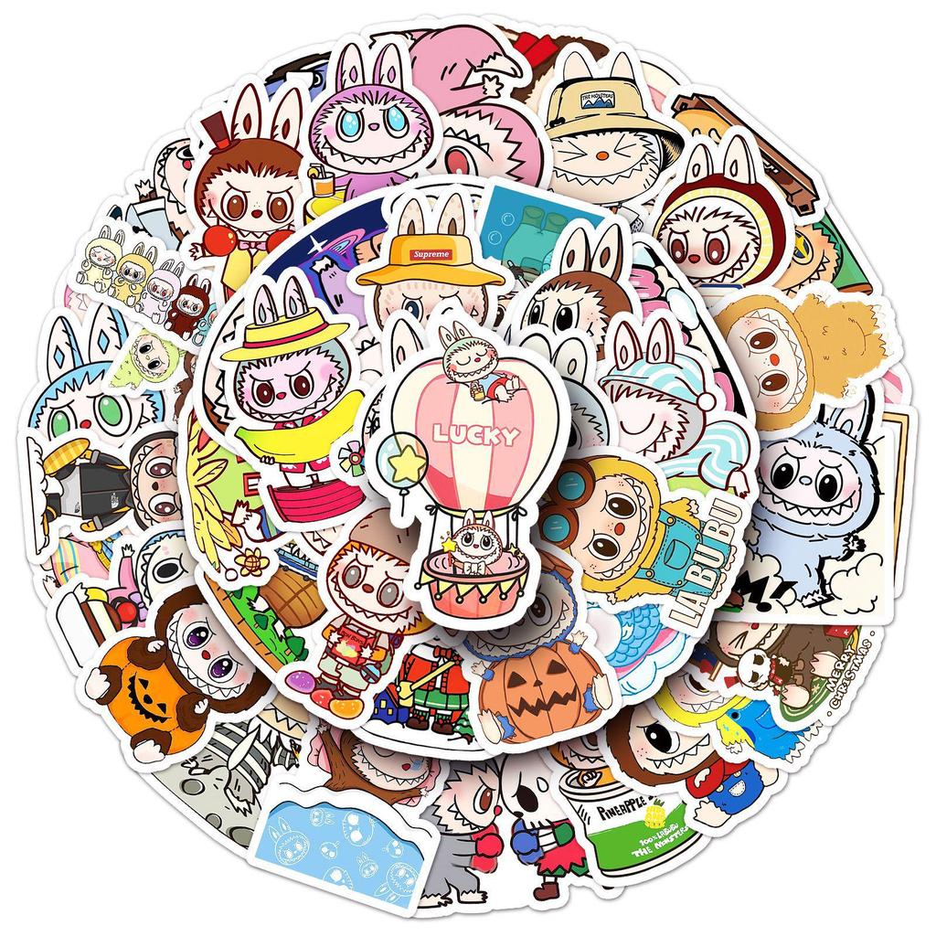 50 Labubu Cute Rabbit Stickers - Waterproof Cartoon Decor for Phone & Bottle