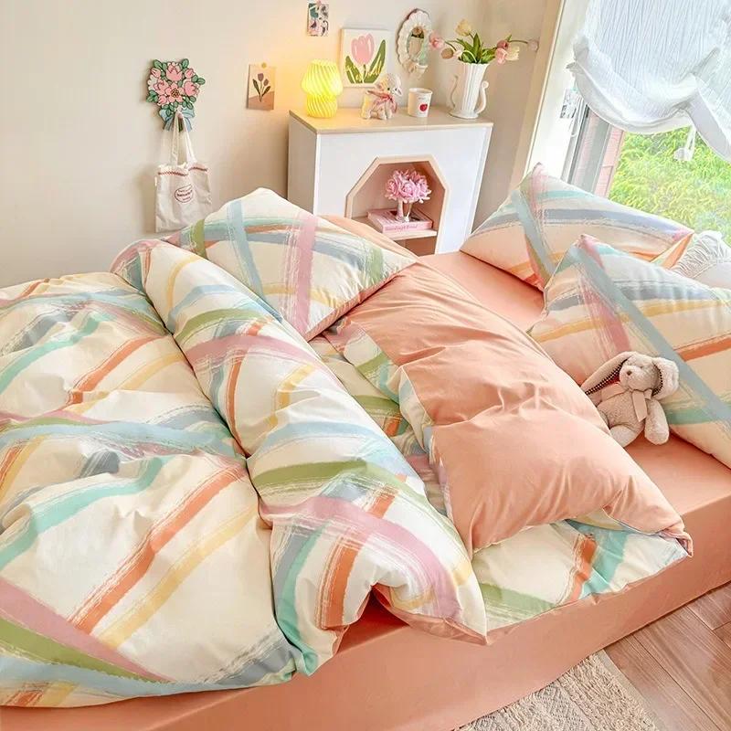 3/4pcs/set 100% Cotton Floral Pattern Duvet Cover Set with Pillowcase Sheet Home Twin Single Queen Size Boys Girls Bedding Sets