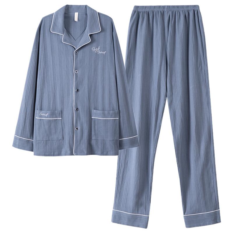 Pajamas Men'S Long Sleeves Pure Cotton Spring And Autumn Men'S Cotton Large Size Autumn Homewear Set