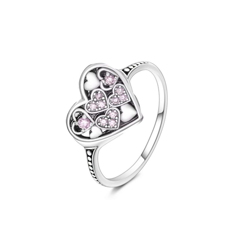 European New 925 Silver Size 6, 7, 8, 9 Heart-Shaped Flower Shaped Ring Suitable for Wedding Parties Women's Exquisite Luxury