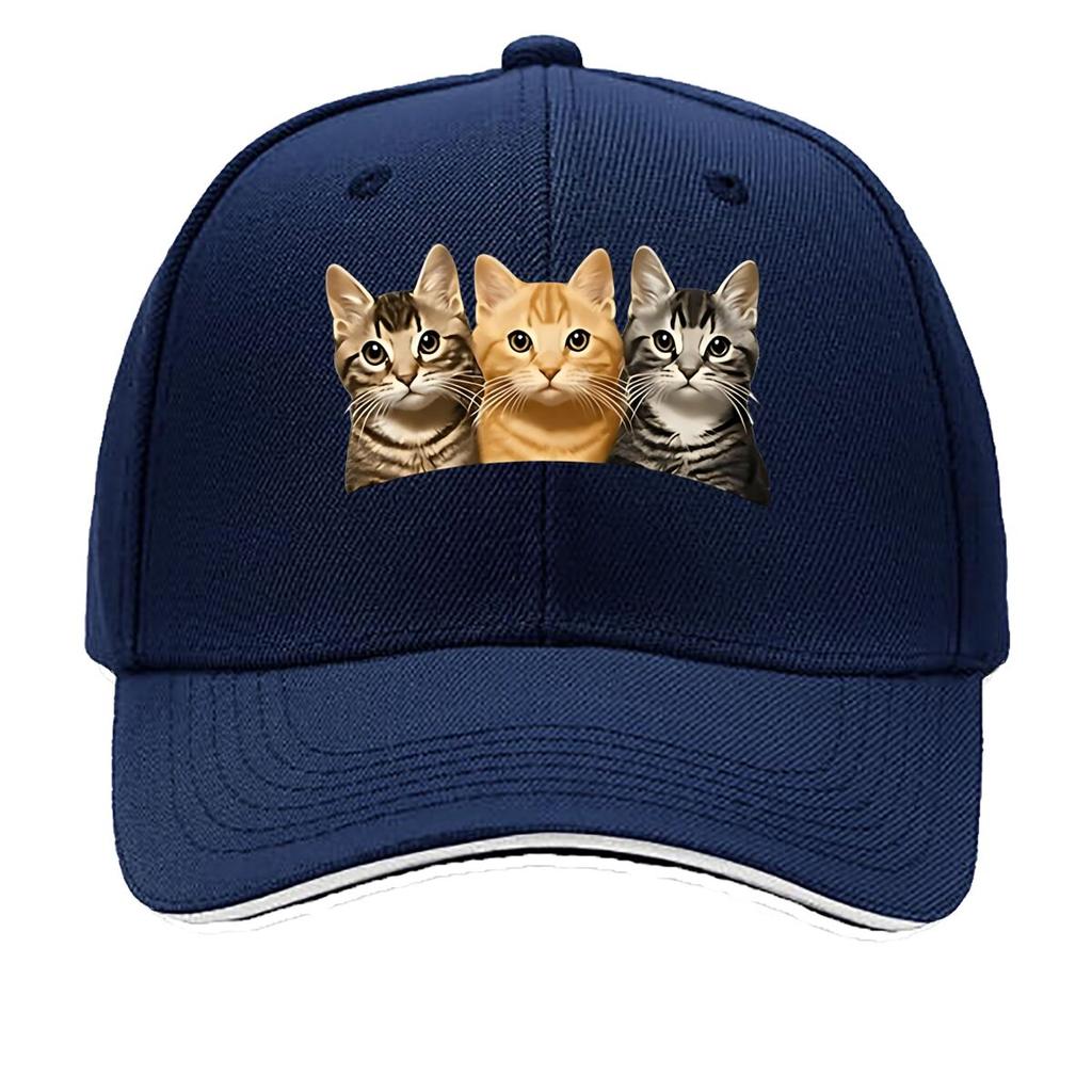 Fun ThreeCat Print Baseball Cap Outdoor Unisexs Casual Sports Bucket Hat Adjustable Vintage Baseball Sandwich Baseball Cap