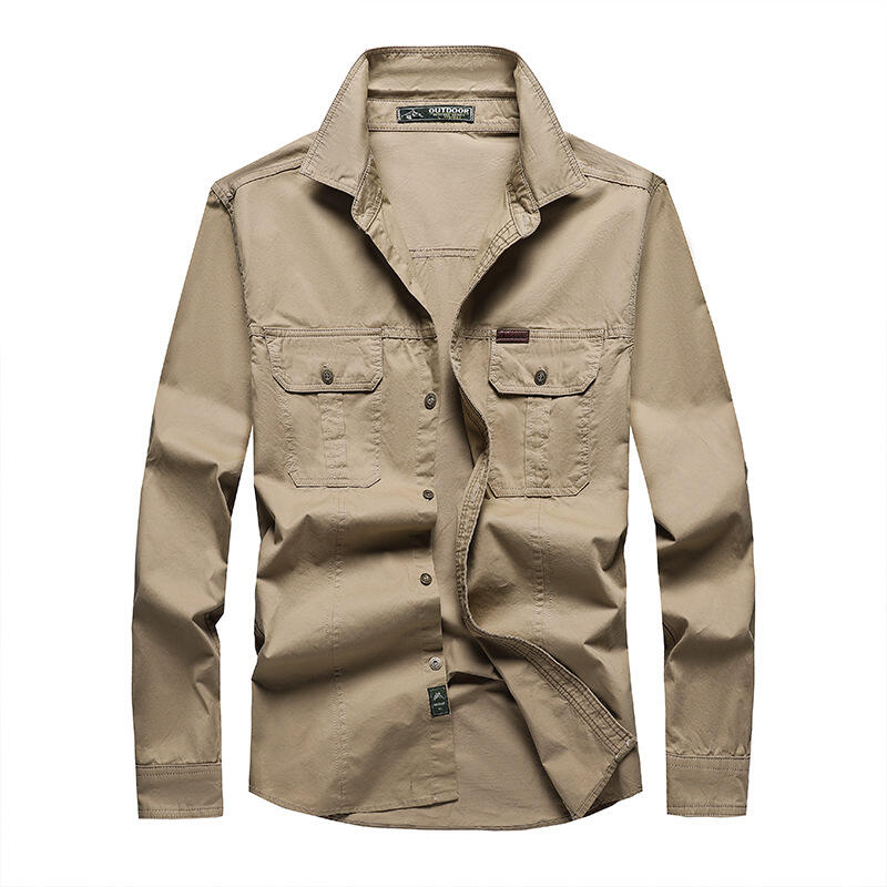 Camicie Cargo in Cotone Primavera Autunno Uomo Manica Lunga Outdoor Casual Stile Papà Top Uomo Camicia Casual Gioventù di Mezza Età Blusa
