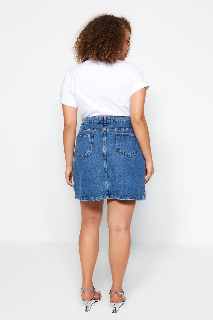 Blauer Jeansrock mit doppeltem Schlitz für Damen im Übergrößenstil