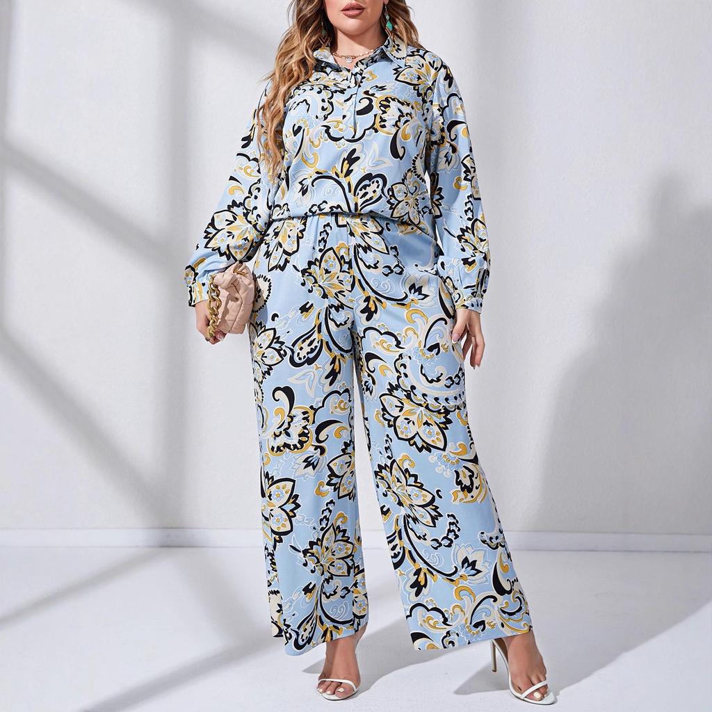Large Size Women's Fashion Casual Printed Shirt & Two-Piece Set - Spring/Autumn Collection