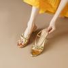 Frühling und Sommer neue goldene spitze Damen-Einzelschuhe mit Zehenausschnitt vielseitig ausländischer Stil Damenschuhe Internet-Berühmtheit schönes Temperament thi