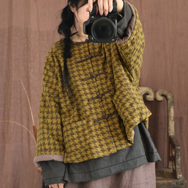 

Johnature женские винтажные хлопковые льняные парки на пуговицах с девятью рукавами и круглым вырезом с цветочным принтом, зимние свободные парки в китайском стиле One Size темно-зеленого