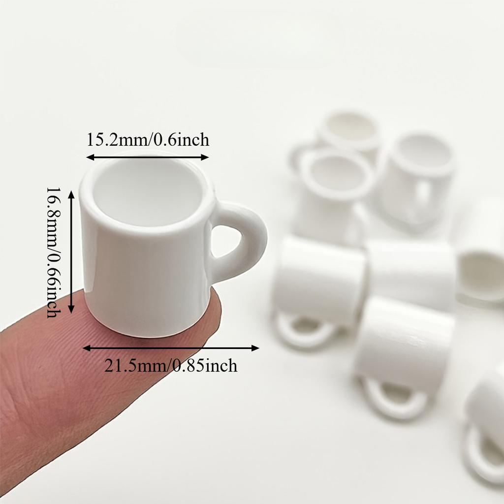 1:12 Scale Miniature Coffee Mugs Resin Dollhouse Kitchen Tableware Realistic White Cups DIY Craft Desk Ornament Set