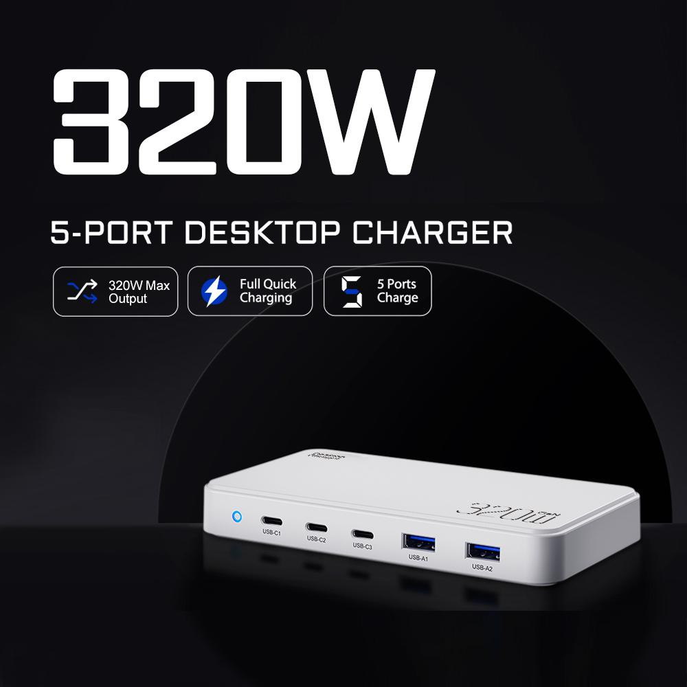 120W PD3.0 GaN USB-C Charger Station for Cellphones, 5-port Fast Charging Hub, Smart Multiple Adapter Device for Iphone Ect