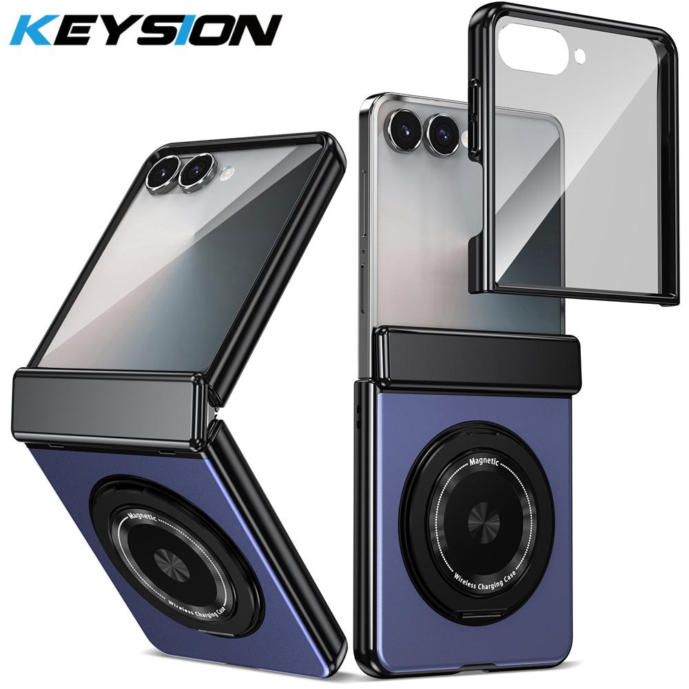 KEYSION Pouzdro s magnetickým prstenovým stojánkem otočným o 360° pro MagSafe pro Samsung Galaxy Z Flip 7 5G Kryt telefonu s pantem s ochranou displeje