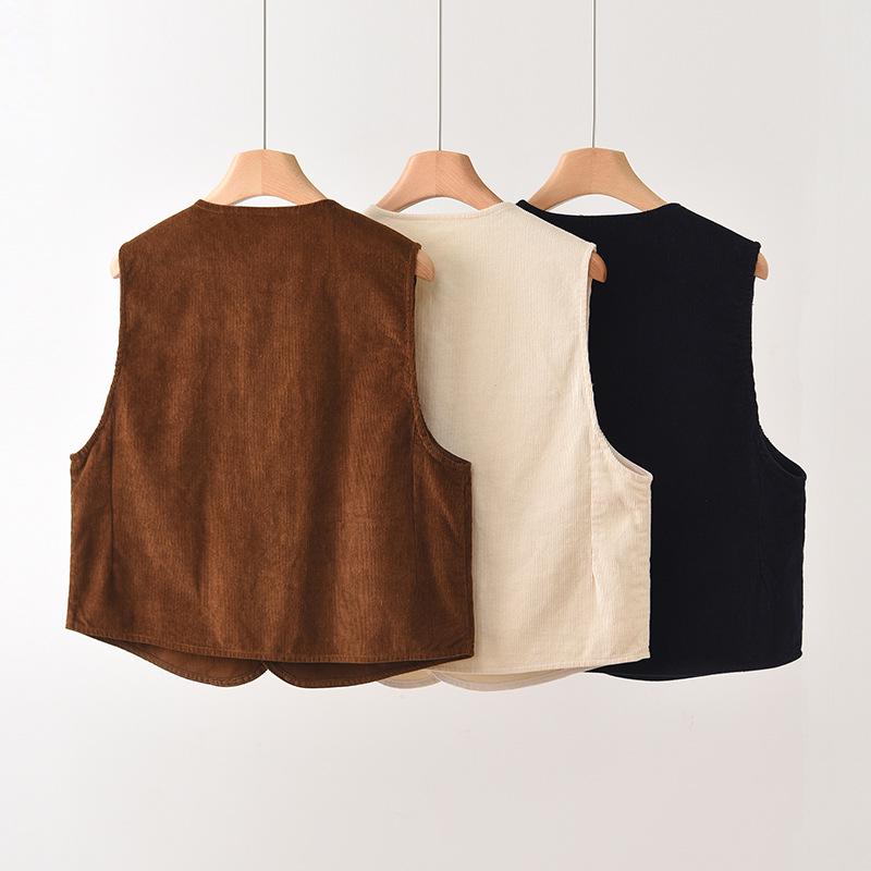 Women's Double-Breasted Corduroy Vest: Versatile Loose Fit, Sleeveless Fashion with Shoulder Pads, Autumn Collection.