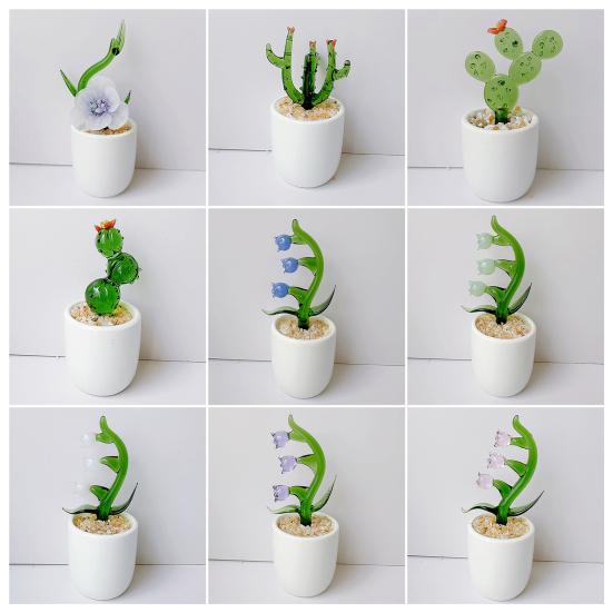Creative Glass Cactus Ornament Mini Desktop Plant Decor for Office Home Handcrafted Decorative Flower Gifts for Plant Lovers & Desk Accessory
