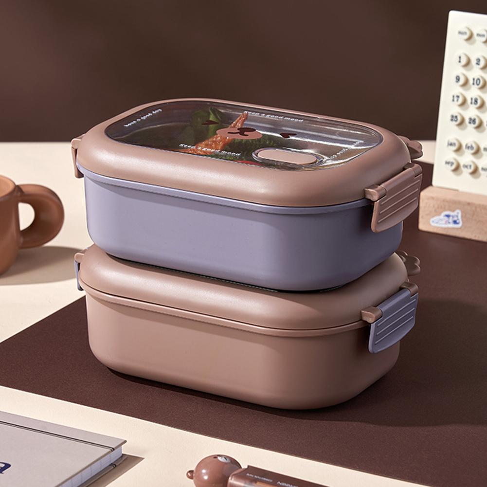 Stainless Steel Children's Lunch Box Cute Food Container 2 Compartments Double-Sided Locking Sealed Leakproof Travel Storage Box