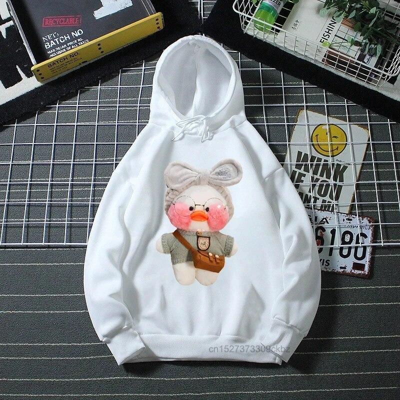 Cute Lalafanfan Hoodies Kawaii Cafe Duck Cartoon Print Boys Hoodies Funny Baby Casual Girl’S White Sweatshirt