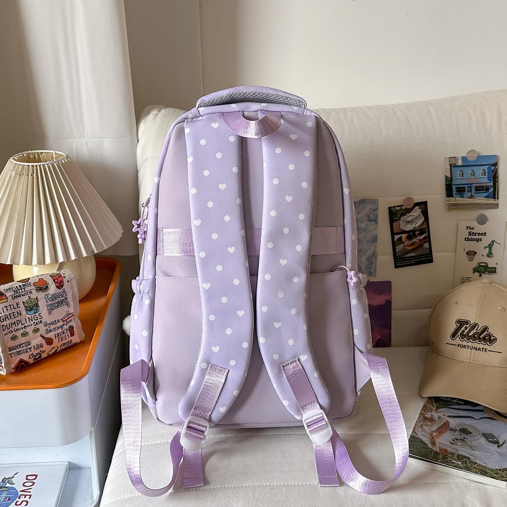 Schoolbag spring new cute schoolbag high value junior high school girls girl heart polka dot bow versatile backpack
