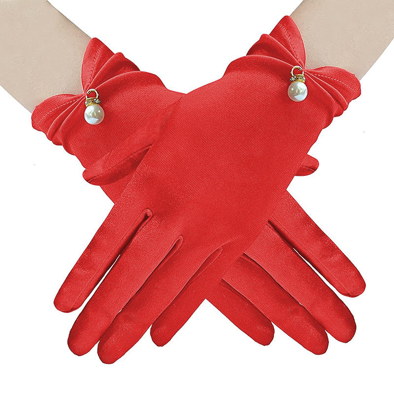 Vintage Wedding Gloves Bride Dress Satin Short Pearl Pendant Decoration Multicolor Etiquette Accessories Hot Sale