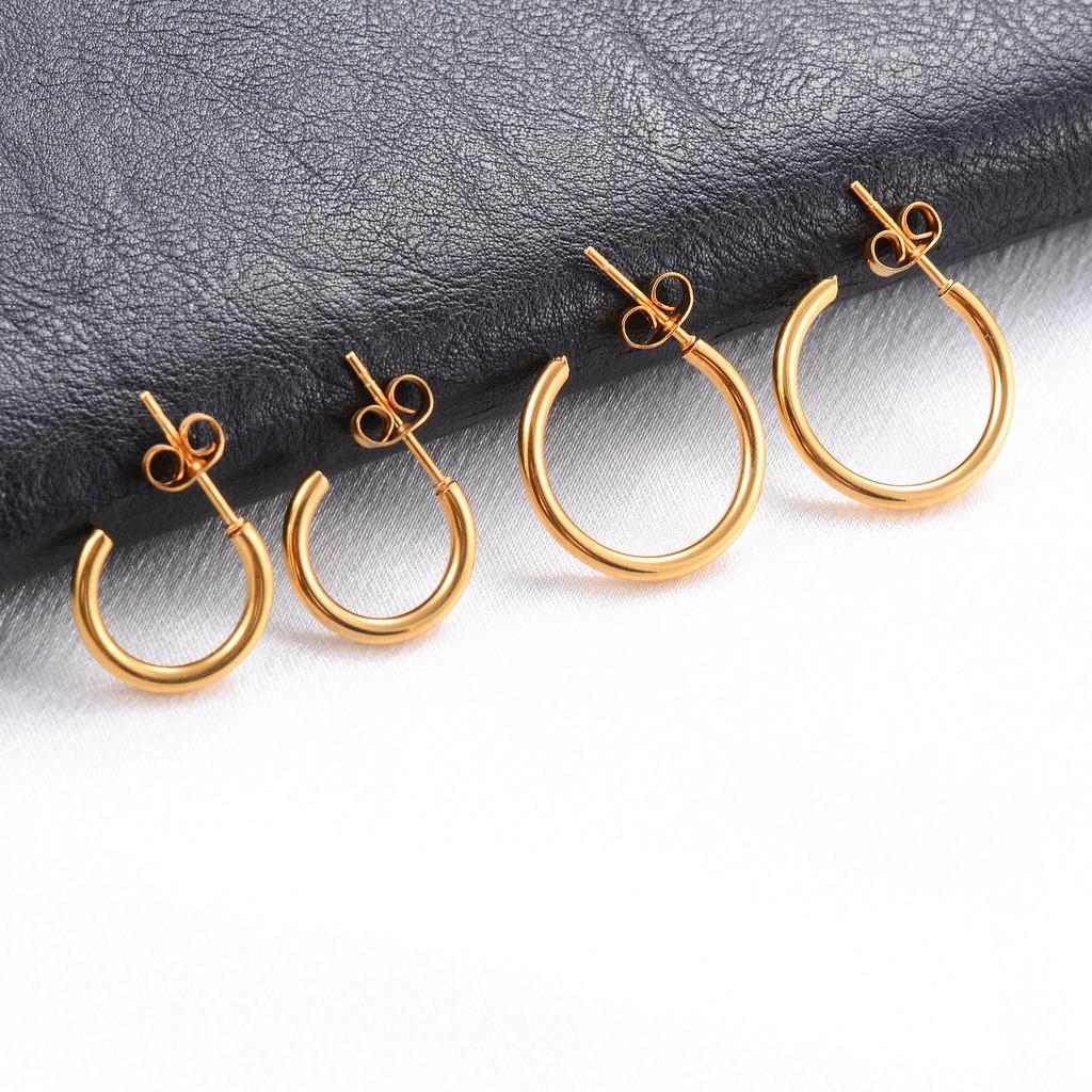 15/20mm Minimalist Stainless Steel Round Circle Loop Earrings for Women Smooth C Shape Hoop Huggie Ear Jewelry Accessories