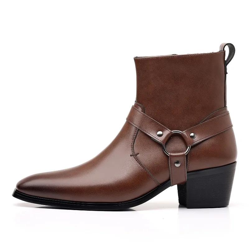 Buty męskie Modne buty Chelsea Boots Luksusowe wysokiej jakości męskie buty kowbojskie Czarne brązowe zapinane na zamek Ślubne buty biurowe Męskie
